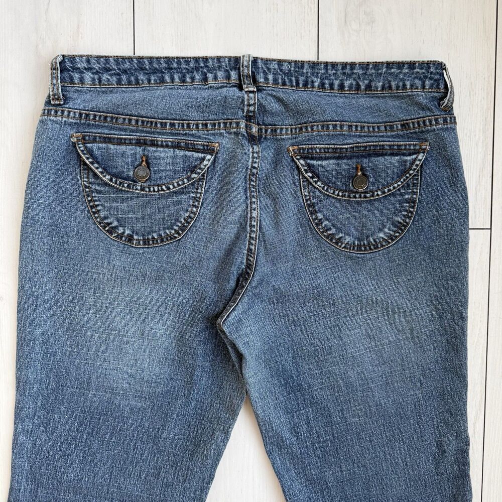 VTG MOSSIMO Jeans Womens 17 Low Rise Flare Dark Wash Coin Pocket Retro Y2K - Picture 6 of 9